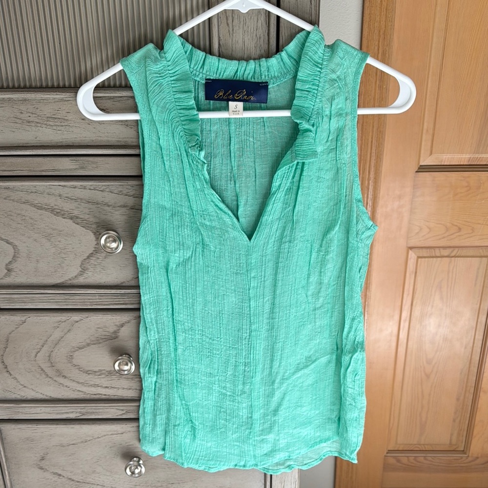 Blue Rain Green Ruffled Sleeveless Blouse